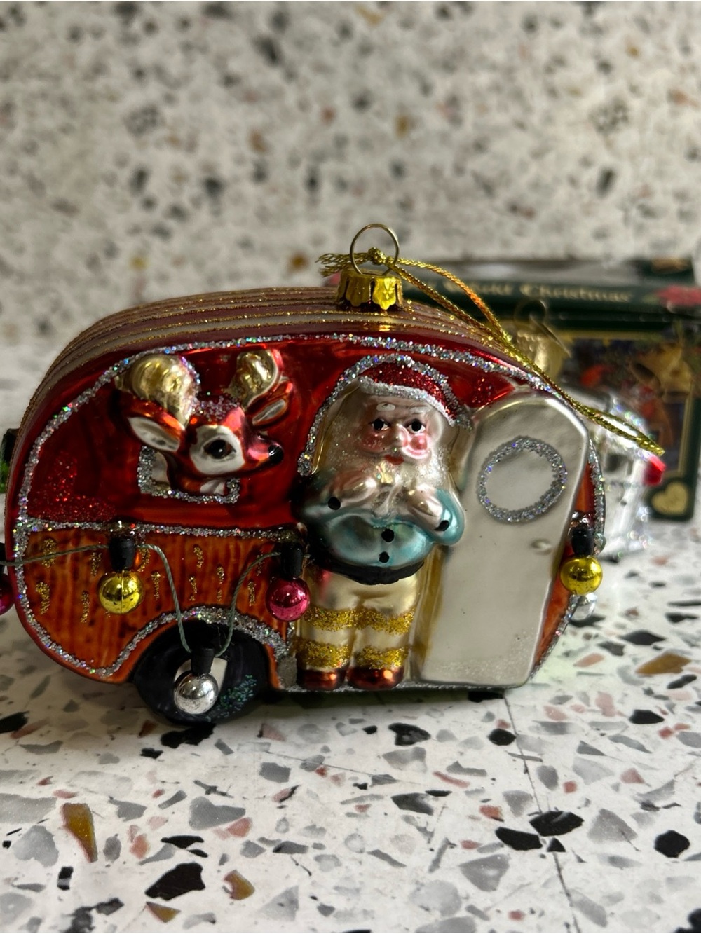Trailer Trash Santa Glass Ornament  Vintage Old World Travel Trailer Ornament 2